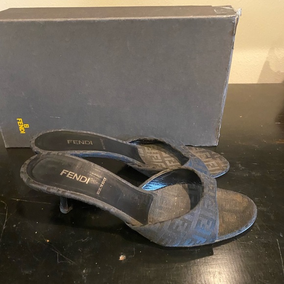 FENDI FF MULES BLACK SIZE:7.5 PREOWNED - Picture 3 of 7
